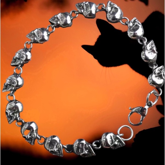 Bracelet Punk Rock Biker Bracelet 8 inches Men's Gothic Style Skull Link Chain - Picture 2 of 2